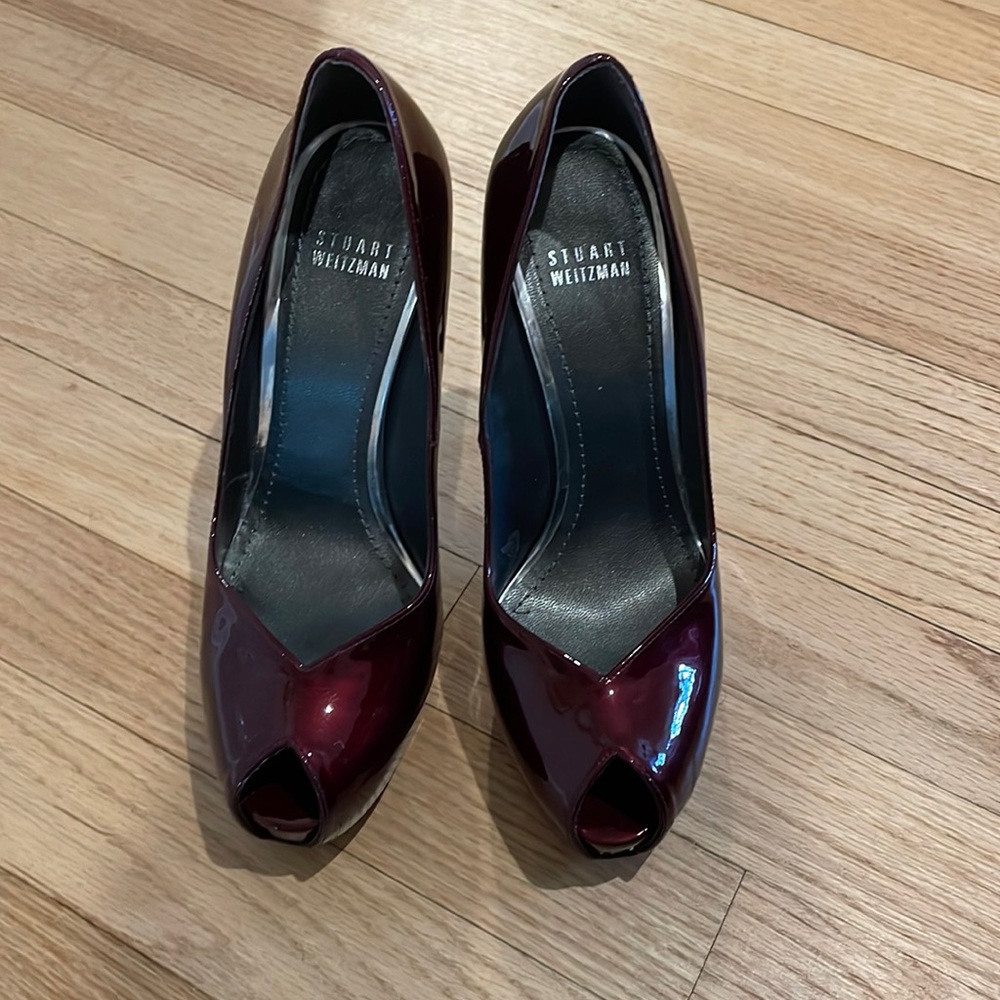 Stuart Weitzman Red patent peep toe pump